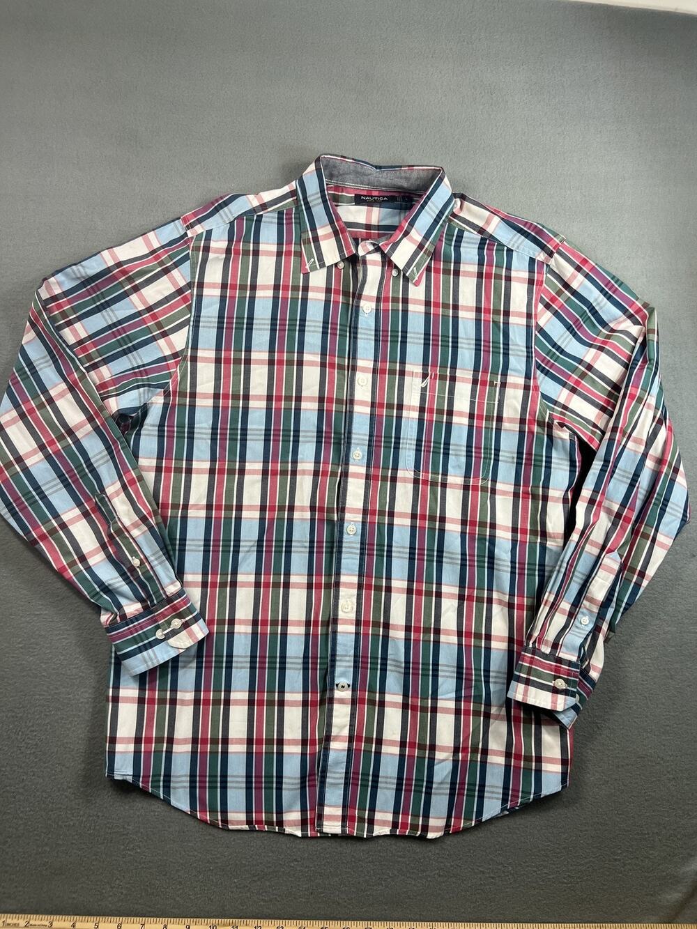 Nautica Men's Size Large Multicolor Plaid Long Sleeve Button-Down Shirt